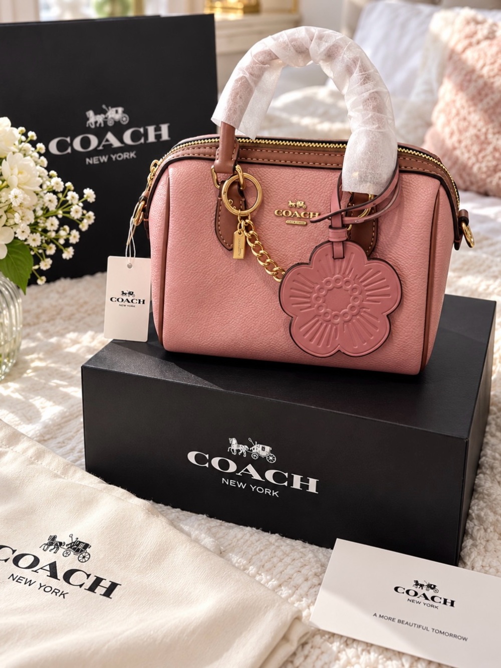 Coach Pink Mini Satchel with Brown Trim and Gold Hardware